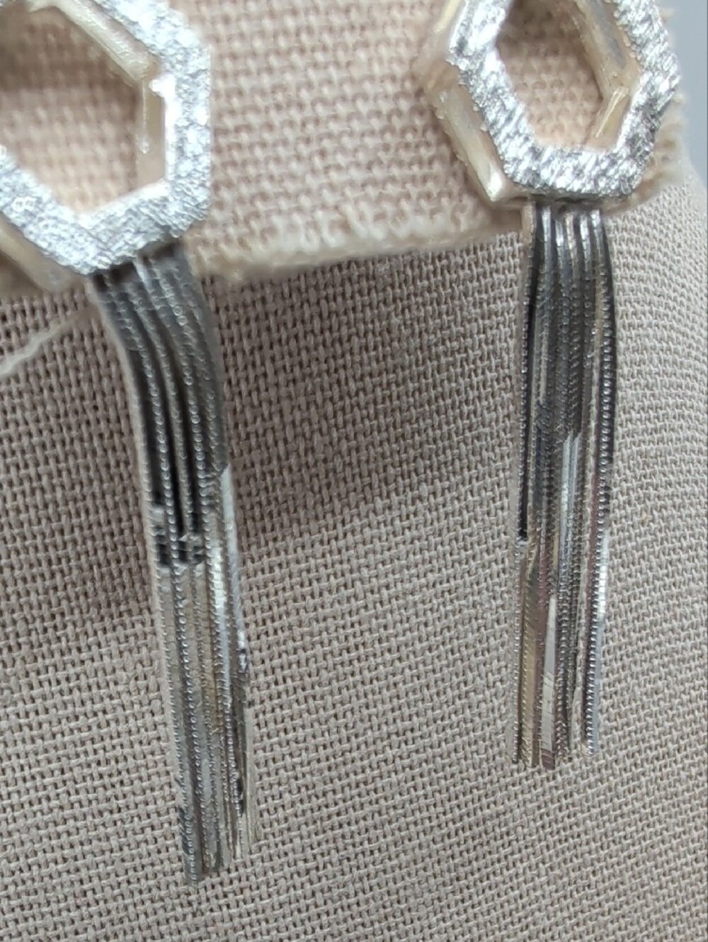 Milor Italy 925 Sterling Silver Hexagon Fringe Tassel Drop Earrings Vintage - Picture 8 of 17